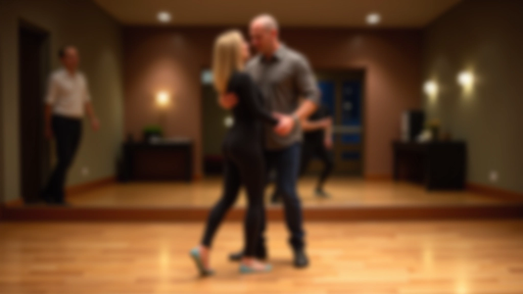 Instructor demonstrating proper foot positioning for the basic bachata four-step pattern in a dance studio